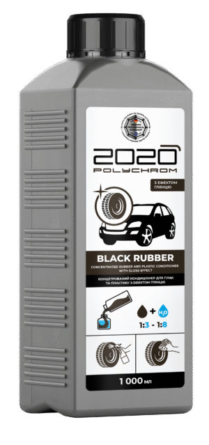 Laimennettava silikoniton muovi- ja rengaskiilloke "Polychrom 2020 BLACK RUBBER CONCENTRATED", 1l