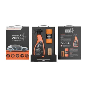 2020 POLYCHROM - Lahjapakkaus: Nahanpuhdistusaine “LEDERREINIGER” 500 ml + harja + mikrokuituliina